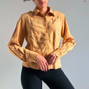 vintage golden beige silk button down